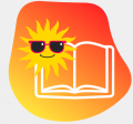 orange blob with book icon and sun